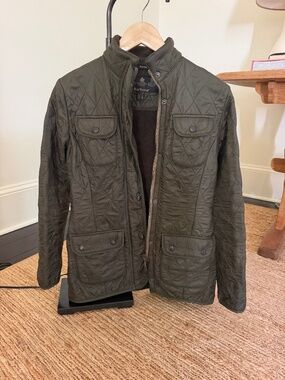 Barbour Olive Green Quilted Fleece Lined Utility Jacket Women’s US 4